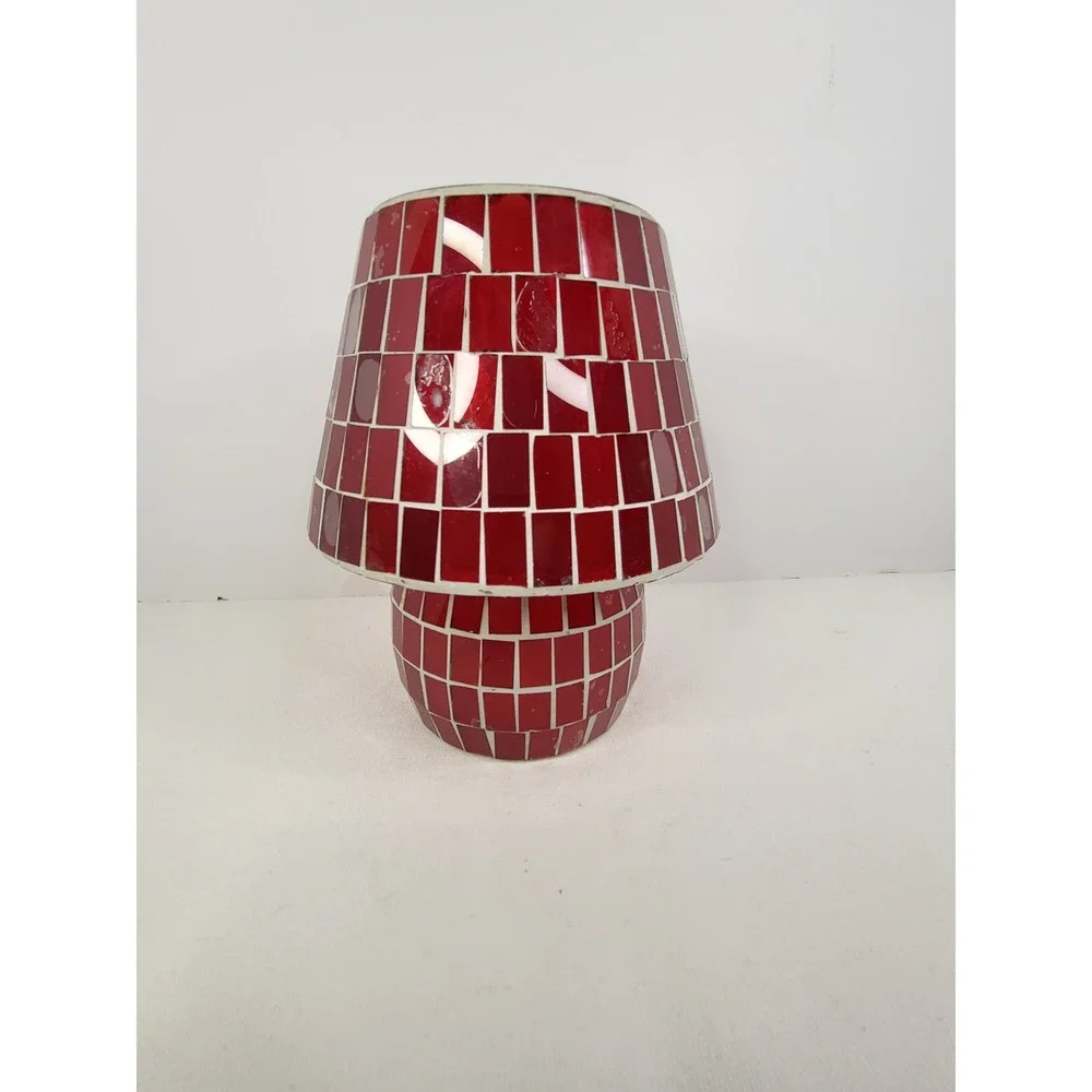 Red Mosaic Glass Mushroom Votive Candle Holder Two Piece Stained Glass Decor